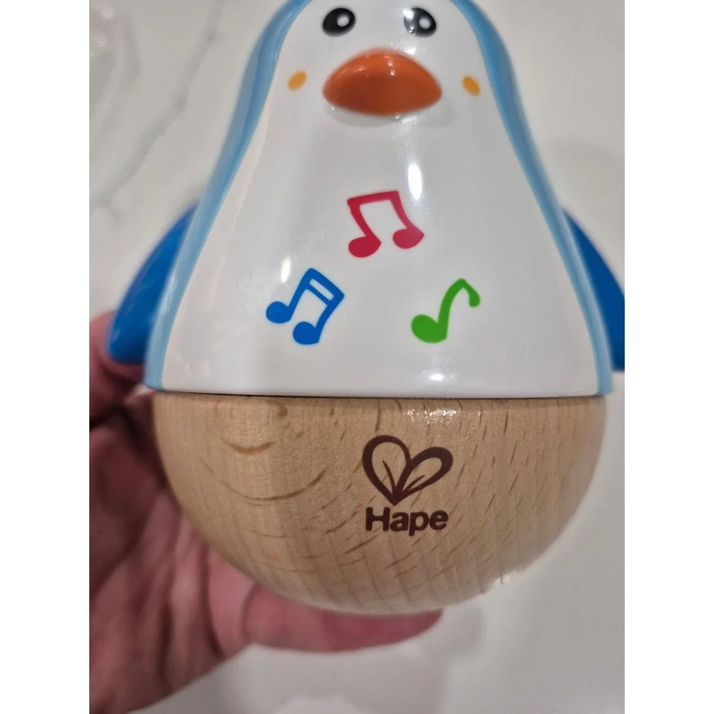 Hape‎ Penguin Wobbler Musical Toy Wooden Roly Poly Developmental